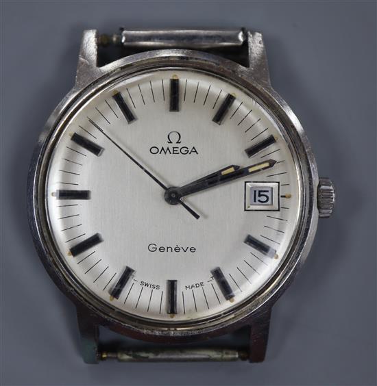 A gentlemans stainless steel Omega manual wind wrist watch with date aperture.